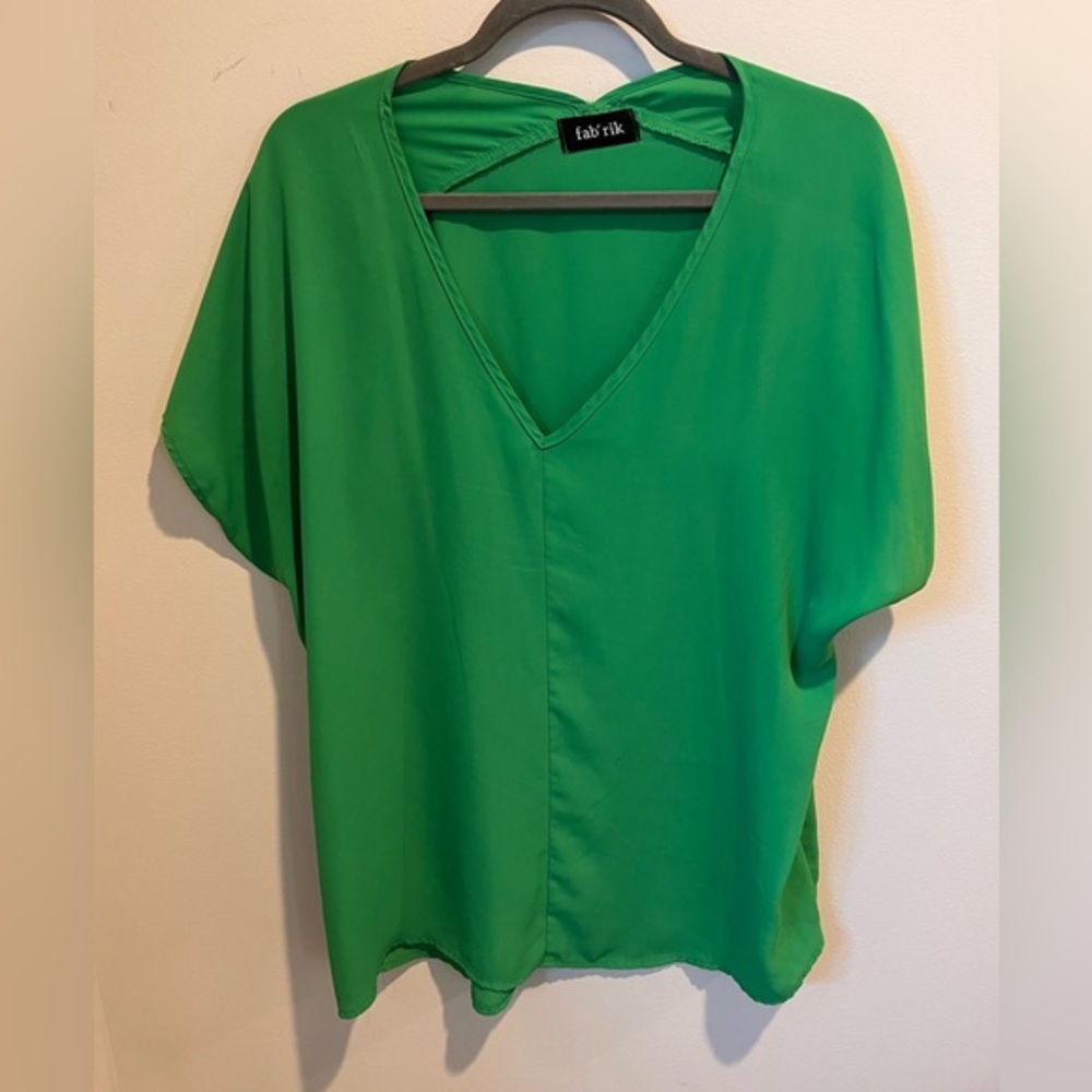 Fab'rik Vibrant Green Flowy V-Neck Blouse
